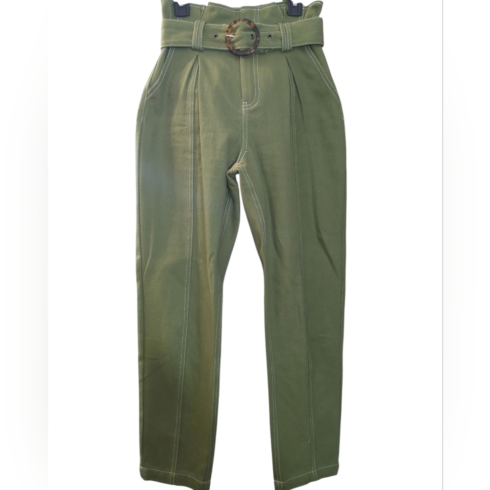 Whiteroom + Cactus Women Olive Green Belted Pants Size Xs - Picture 2 of 10